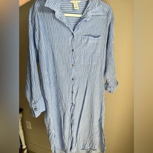 H&M Blue White Striped Button Down Oversized Shirt Dress